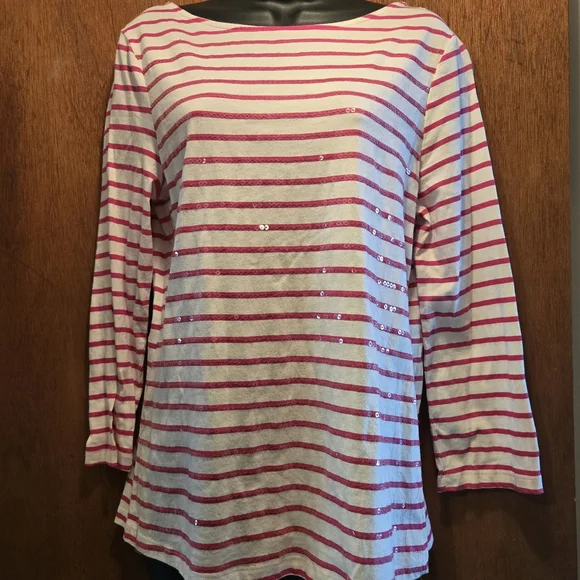 J.j Collectibles white & pink/red stripped t-shirt szM - Picture 2 of 8